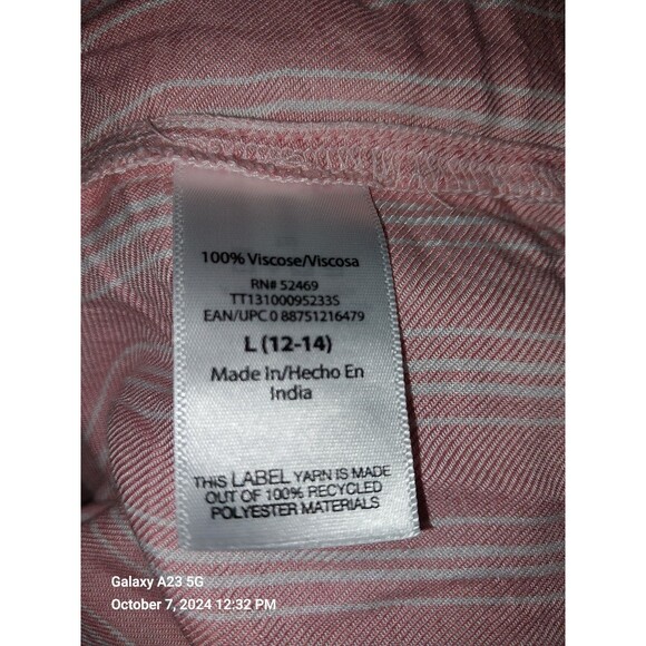 Time and Tru Top Womens Large 12-14 Pink Striped Long Sleeve Woven Peplum - Picture 6 of 7